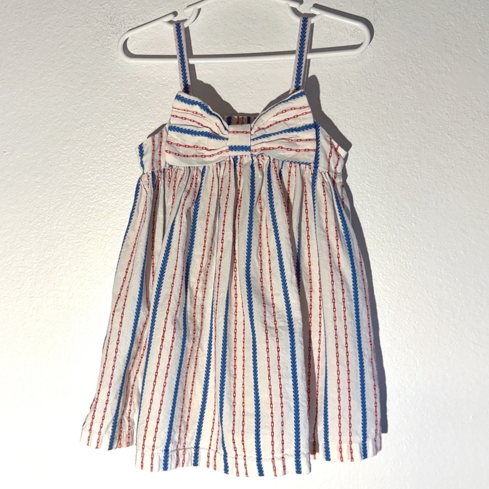 Old Navy Toddler Girl Red White Blue Striped Bow Front Dress 3T Summer Patriotic